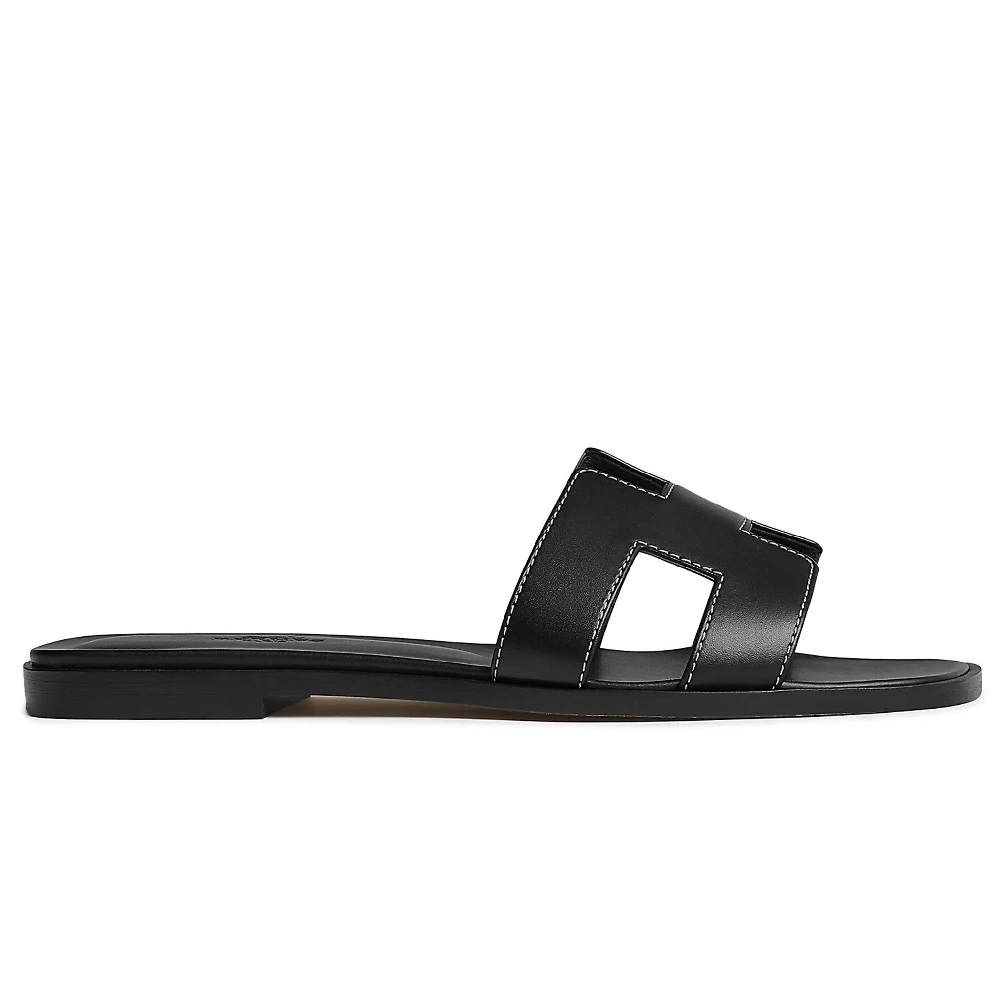 Side view of Hermès Paris Oran Black Sandal